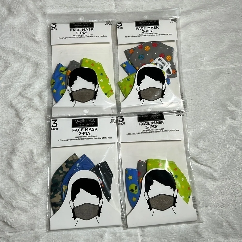 Face Mask Lot of 4 (3 pack) CVS Wellness toddler boy fabric mask age 2-4 NEW